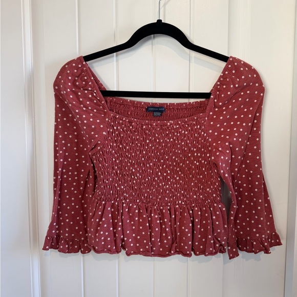 American Eagle Outfitters Tops - American Eagle Outfitters Red Polka Dot Smocked Blouse